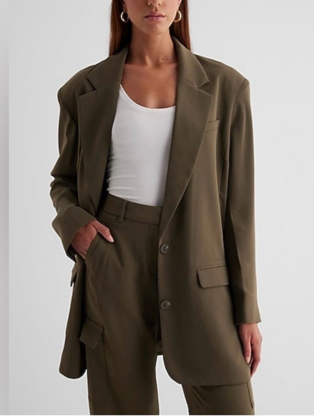 EXPRESS Women's NEW Oversized Boyfriend‎ Blazer Olive Green | Size M/L